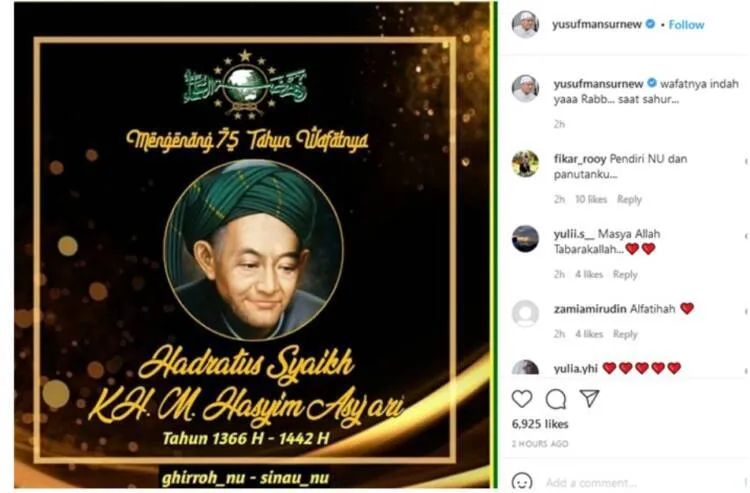 Hari Ke-7 Ramadhan, Ustaz Yusuf Mansyur Ajak Mengenang Wafatnya Pendiri NU KH Hasyim Asyari