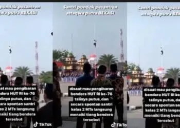Viral Santri Panjat Tiang Bendera HUT RI ke 76 lantaran Talinya Putus